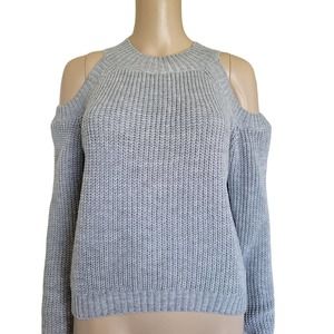 SHEIN Cold Shoulder Ribbed Cable Knit Sweater Crew Neck Gray Size 8-10